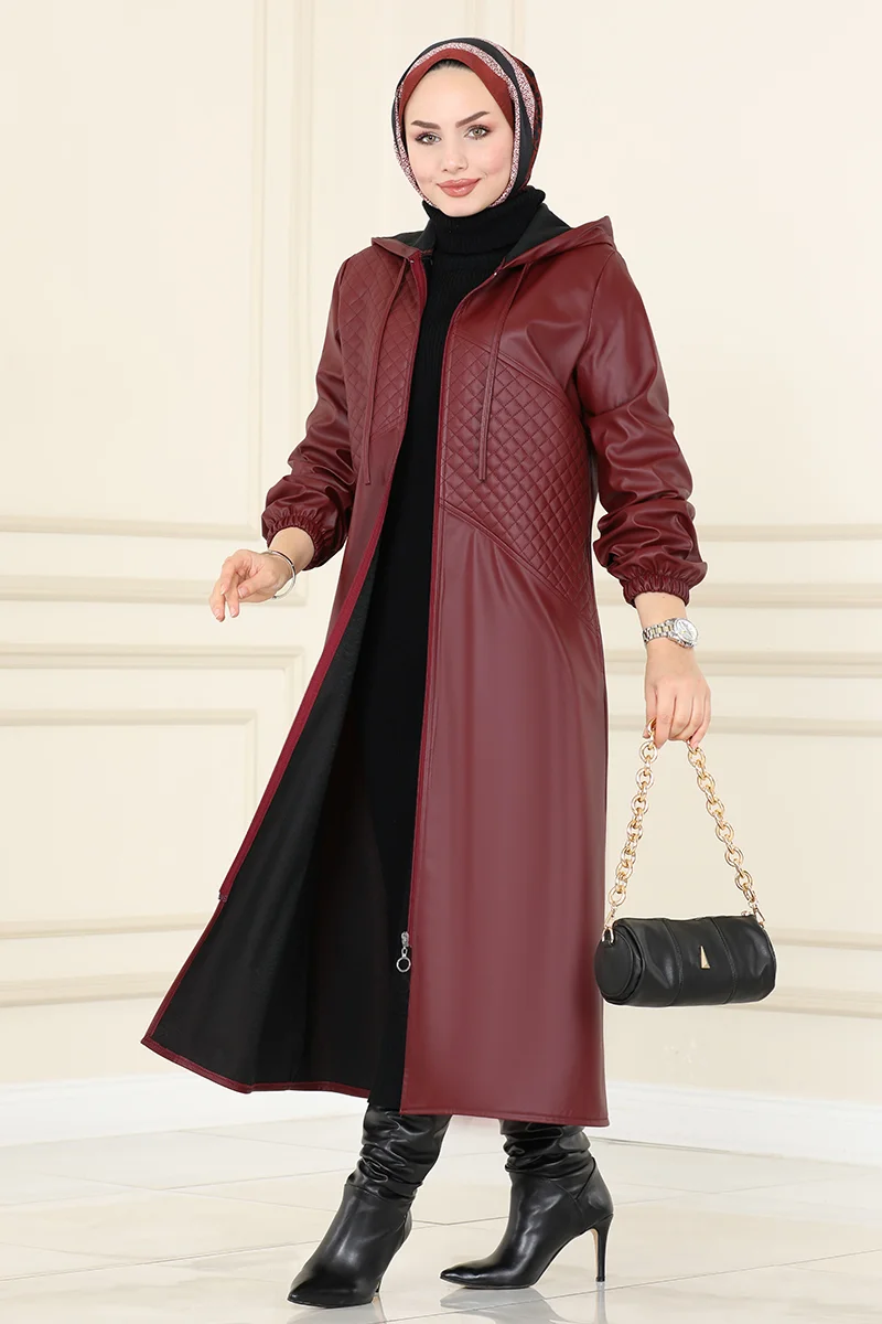 Yakası Bağcıklı Deri Kap 6846S324 Bordo