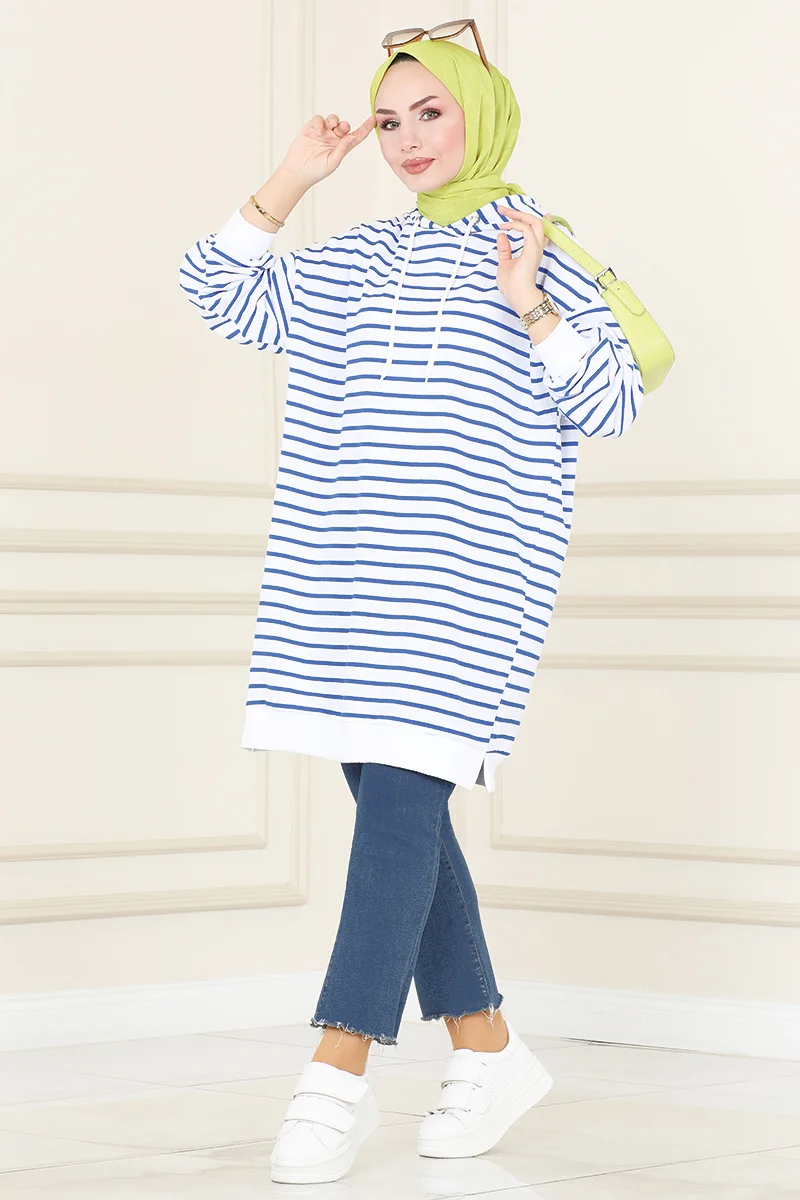 Çizgili Oversize Sweatshirt 122BO429 Saks