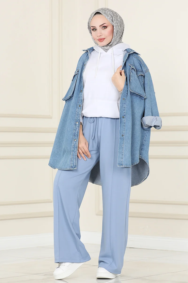 Dikiş Detaylı Tesettür Pantolon 3042MNT741 Buz Mavisi