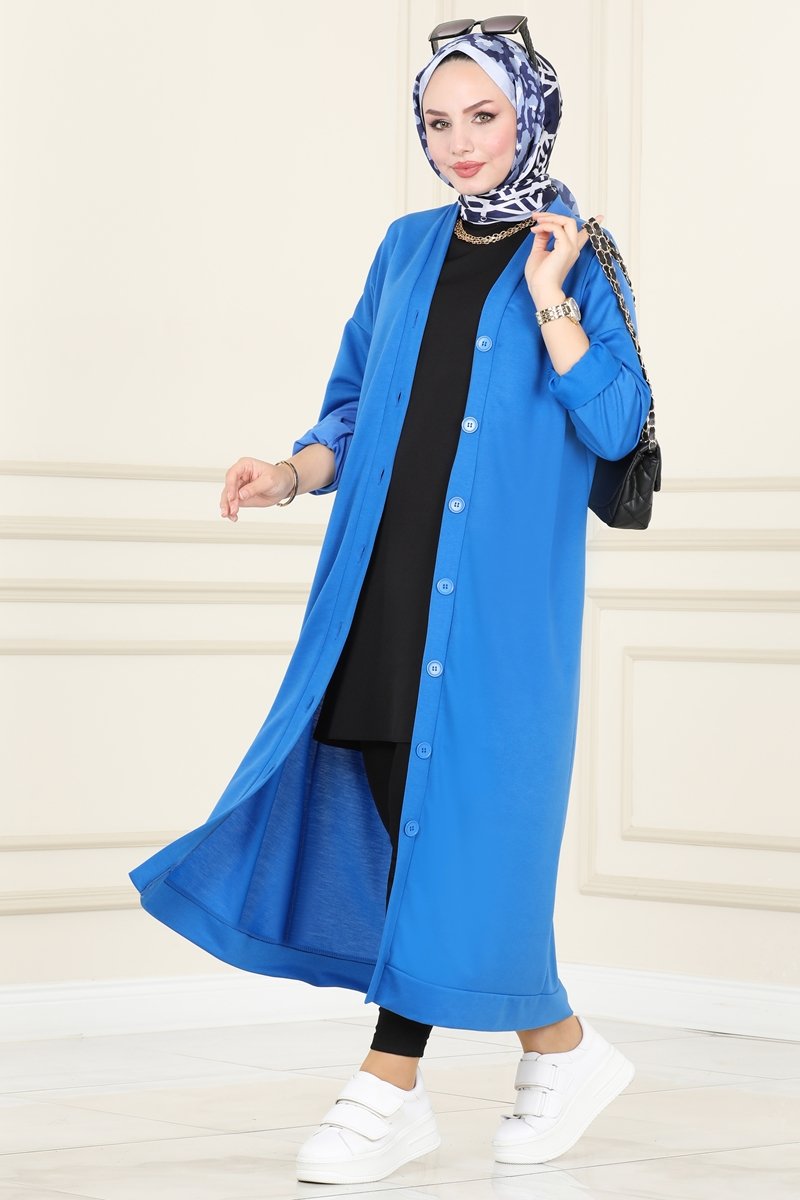 Düğme Detaylı Basic Hırka 5049UZ662 Saks