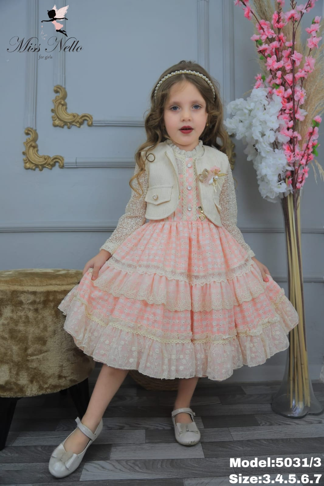 Sophie Krem Ceketli Pembe Renk Kız Çocuk Elbisesi 5031-3